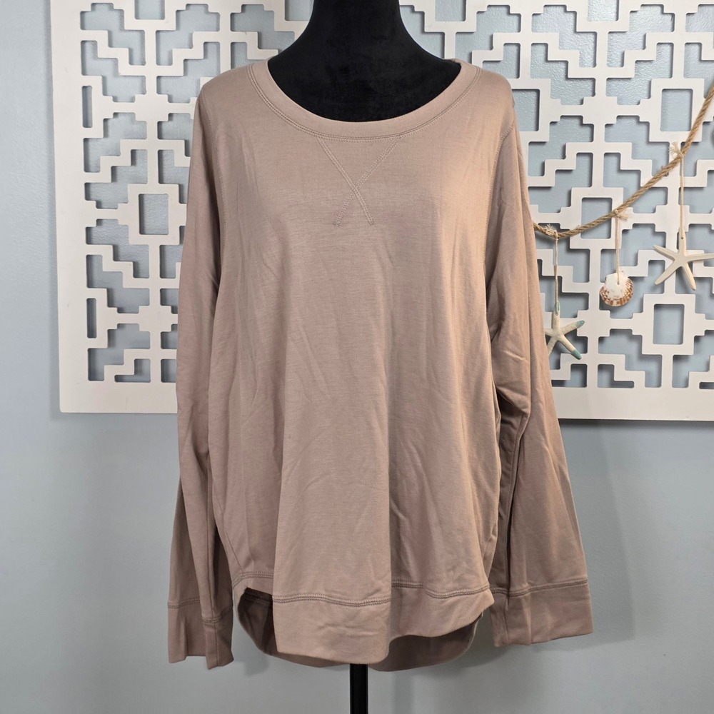 Freeloader Womens XL Taupe Mauve Long Sleeve High Low Pullover Top